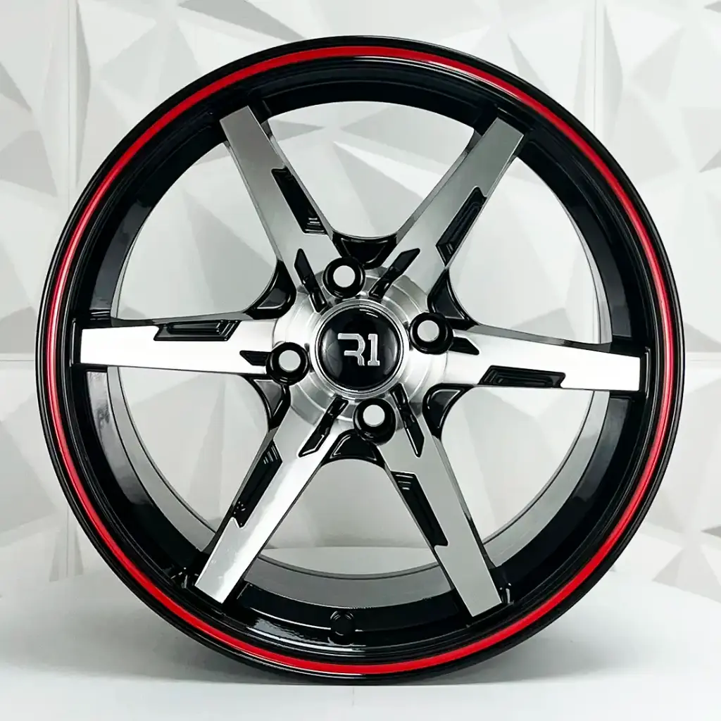 RIN 15X8 4-100 R1 SPORT QC662 BLACK MACHINE FACE RED LINE ET10 CB73.1