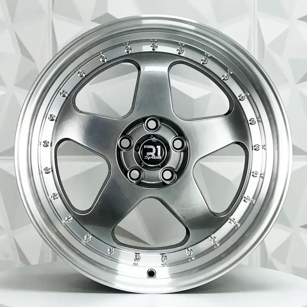 RIN 17X8 4-100/114.3 R1 SPORT 7089F HYPER BLACK MI CHROME RIVETS ET30 CB73.1