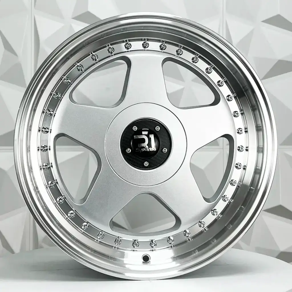 RIN 17X9 5-100/113 R1 SPORT L2585 SILVER MACHINE LIP CHROME RIVETS ET20 CB73.1